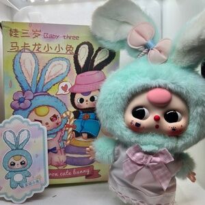 New Kawaii Baby Three Macaron Cute bunny plush blue green bag charm keychain